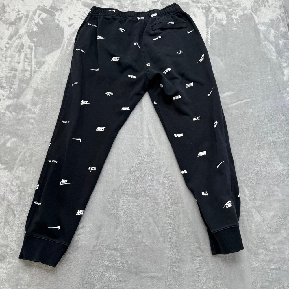 Nike Sweatpants Men Large Black All Over Print Logo Fleece FB7437-011 Jogger - Picture 3 of 13